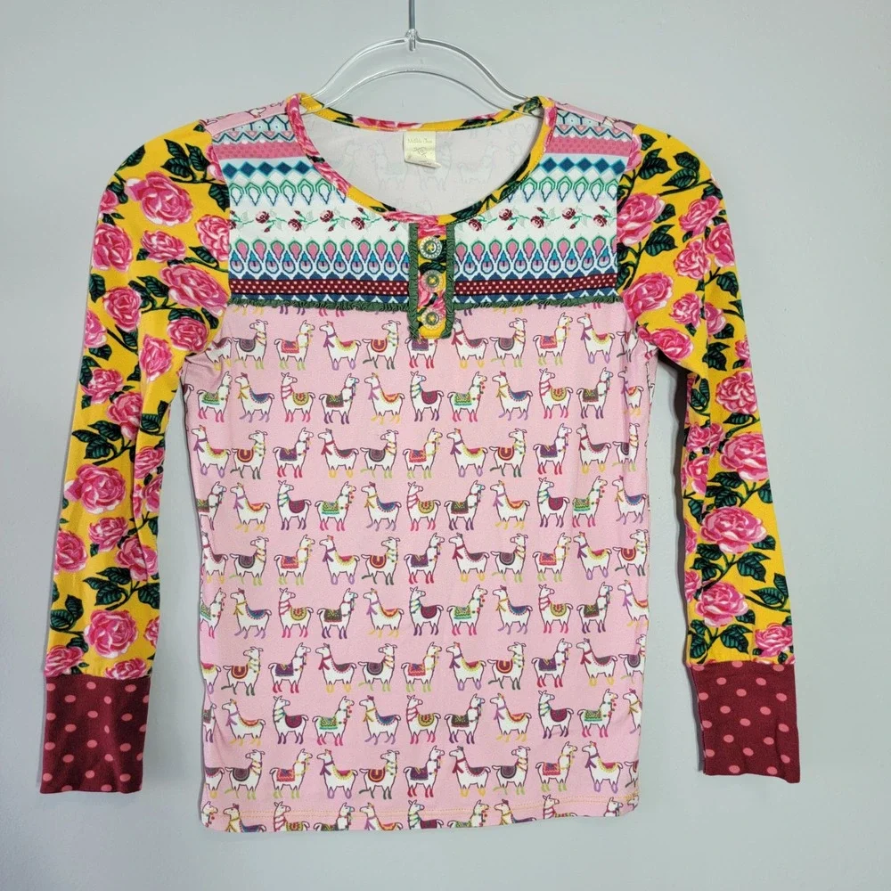 Matilda Jane Llama Floral Long Sleeve Henley‎ Shirt Kids Girls Size 10